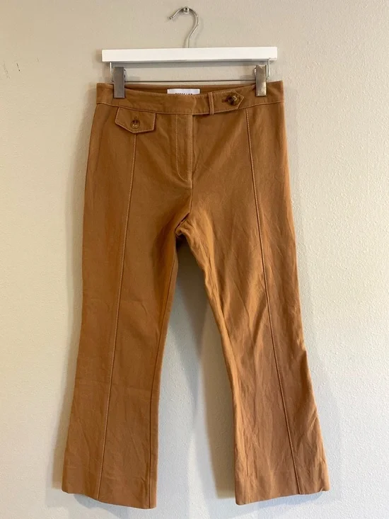 Derek Lam 10 Crosby Camel Flared Trousers Contrast Stitch Size 6 Cotton Cropped - Picture 1 of 14
